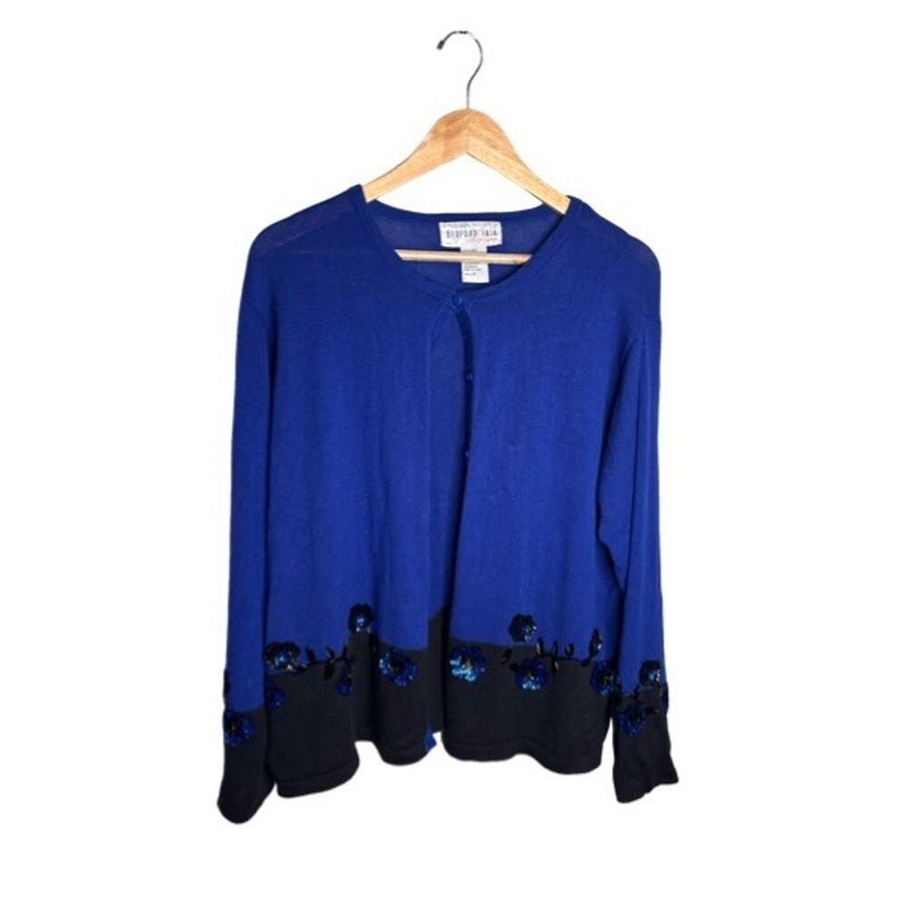 Bedford Fair Evening Cardigan Sequins Vintage Size Large Petite Blue Black